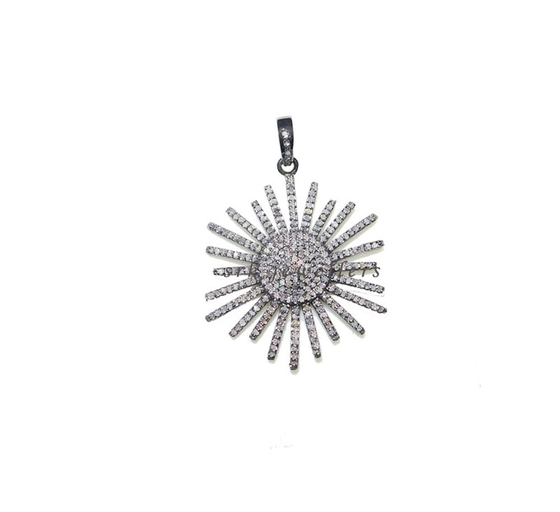 Handmade Pave Diamond Designer Sunburst Pendent