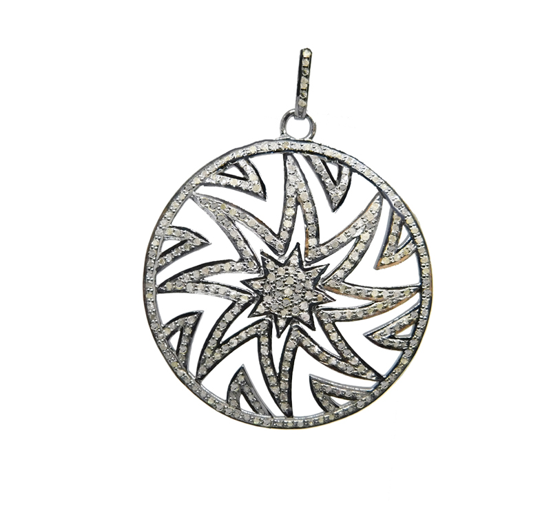 Pave Diamond Fancy Handmade 925 Sterling Silver Round Pendant