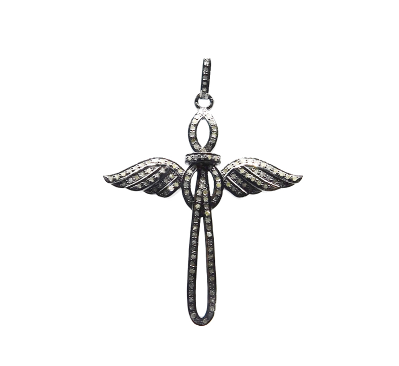 925 Sterling Silver Stylish Cross with Ansee Wings Pendant