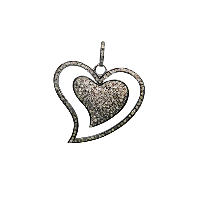 Pave Diamond Handmade Designer Small Heart In A Big Heart Pendant