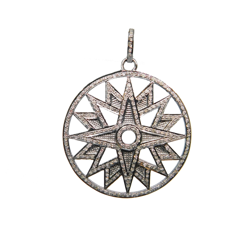 925 Sterling Silver Handmade Pave Diamond Designer Starburst