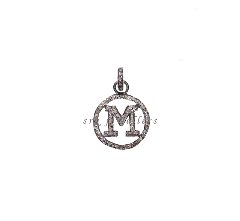 Small M Letter Pave Diamond Pendent