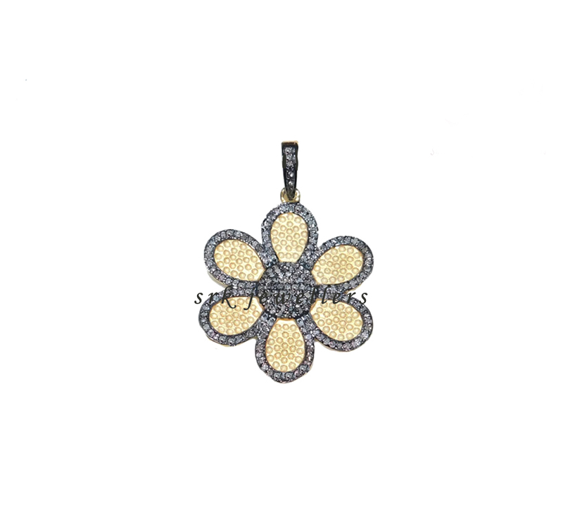 Pave Diamond Handmade Designer Yellow Flower Pendent