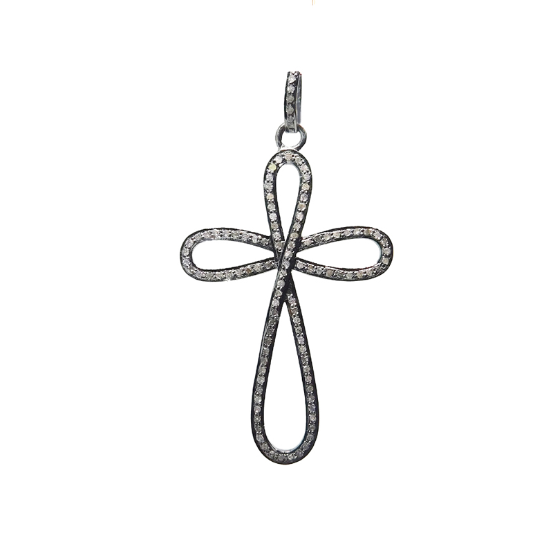 925 Sterling silver Pave diamond Pear Cross Pendant