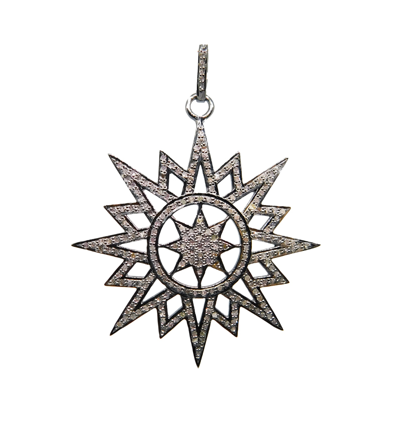 Pave Diamond Handmade Designer Sunburst Stylish Pendant