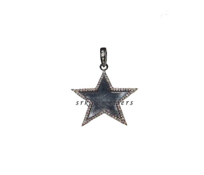 Designer 925 Sterling Silver Pave Diamond Handmade Star Pendent