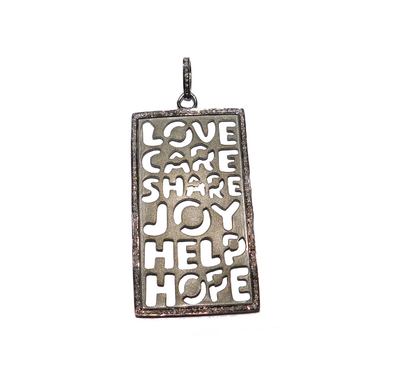 Stylish Pave Diamond love Care share Joy Help Hope letters Pendant