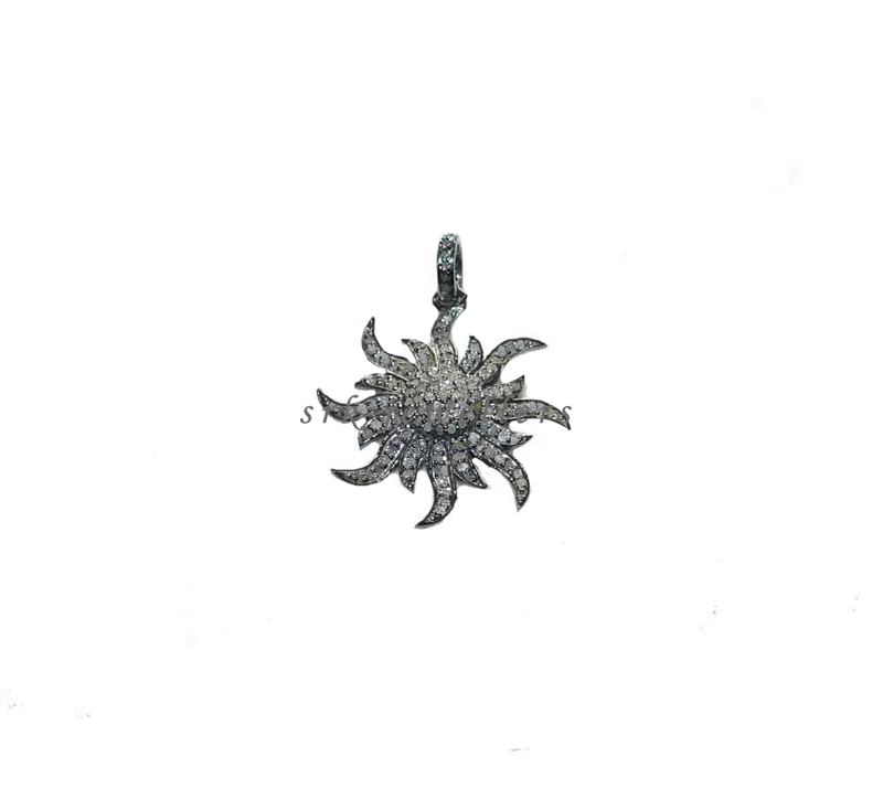 Stylish Pave Diamond Handmade Designer Small Sunburst Pendent