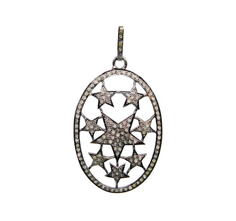 Pave Diamond Handmade Designer Oval Shape Star Pendant