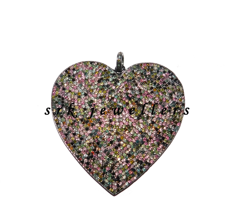 925 sterling Silver Tourmaline Stone Heart Pendant