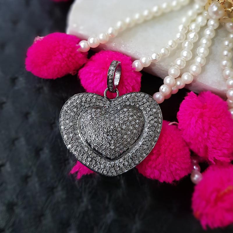 New Handmade Designer 925 Sterling Silver Heart Pendent With Pave Diamond