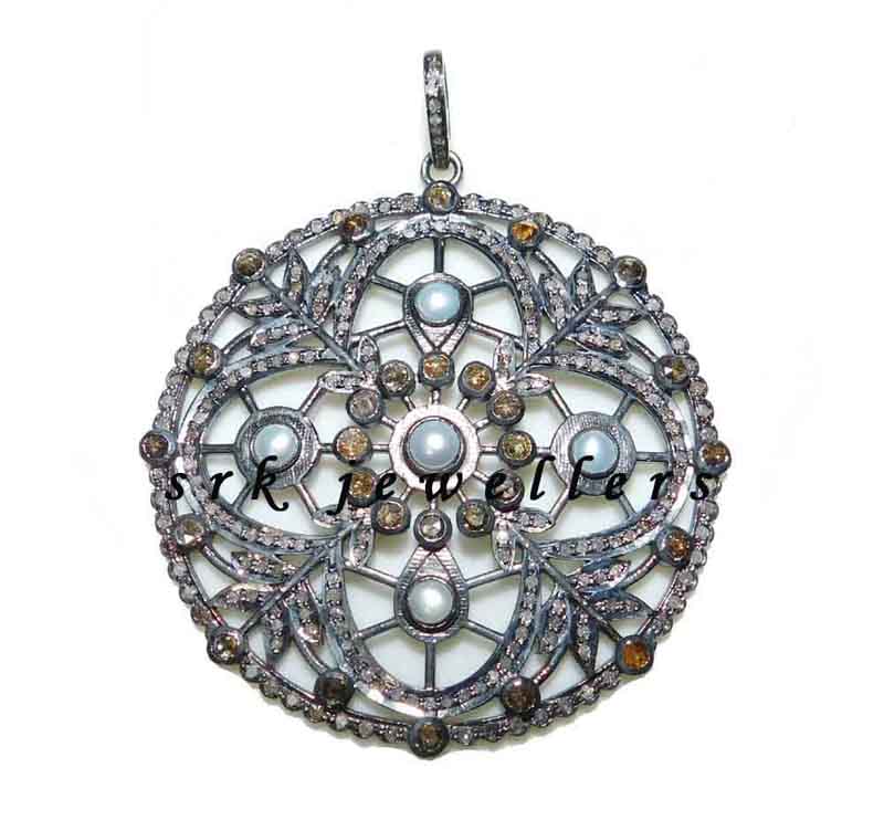 925 Sterling Silver Natural Pave Diamond Handmade Designer Pendant