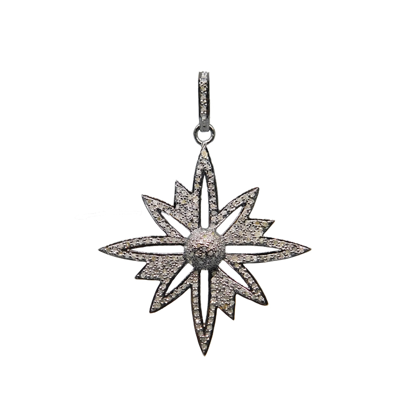 925 Sterling Silver Pave Diamond Starburst Pendant