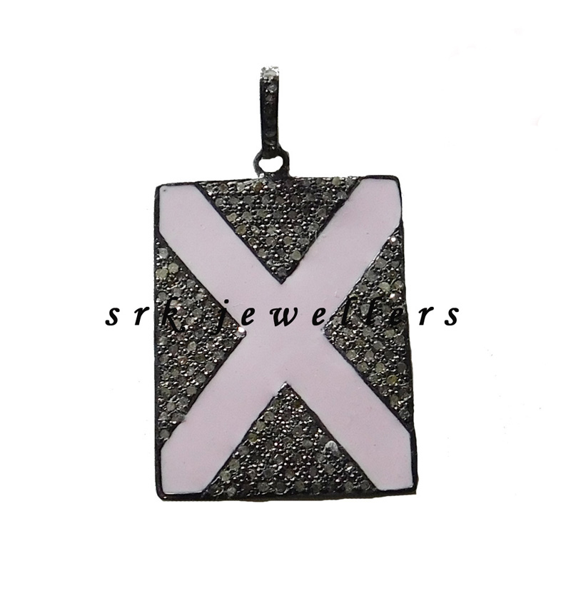 Pink Enamel 925 Sterling Silver Cross Tag Pendent