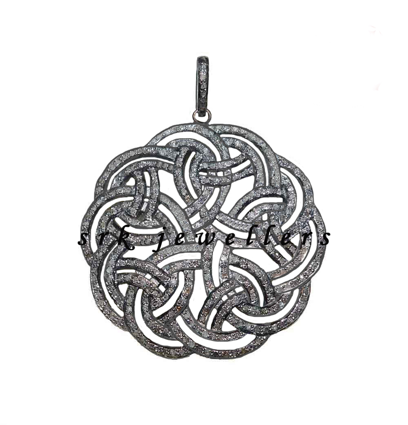 925 Sterling Silver Pave Diamond Handmade Fancy Flower Design Pendent