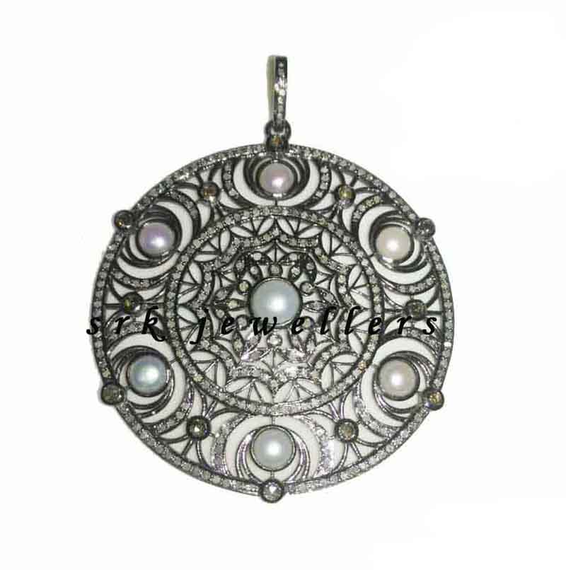 925 Solid Sterling Silver Natural Pave Diamond Handmade Fancy Pendant