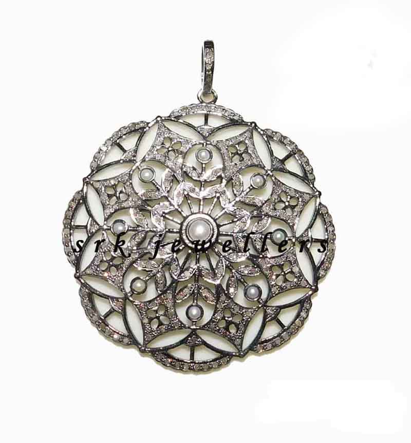 Natural Pave Diamond 925 Sterling Silver Designer Pendant