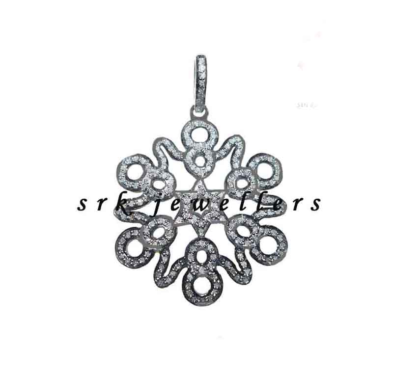 Fancy Fancy Flower 925 Pave Diamond Handmade Antiqued Design Pendentower 925 Pave Diamond Handmade Antiqued Design Pendent