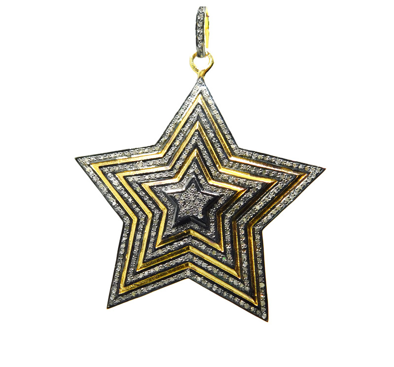 Designer 925 Sterling Silver Pave Diamond Handmade Yellow Star Pendant