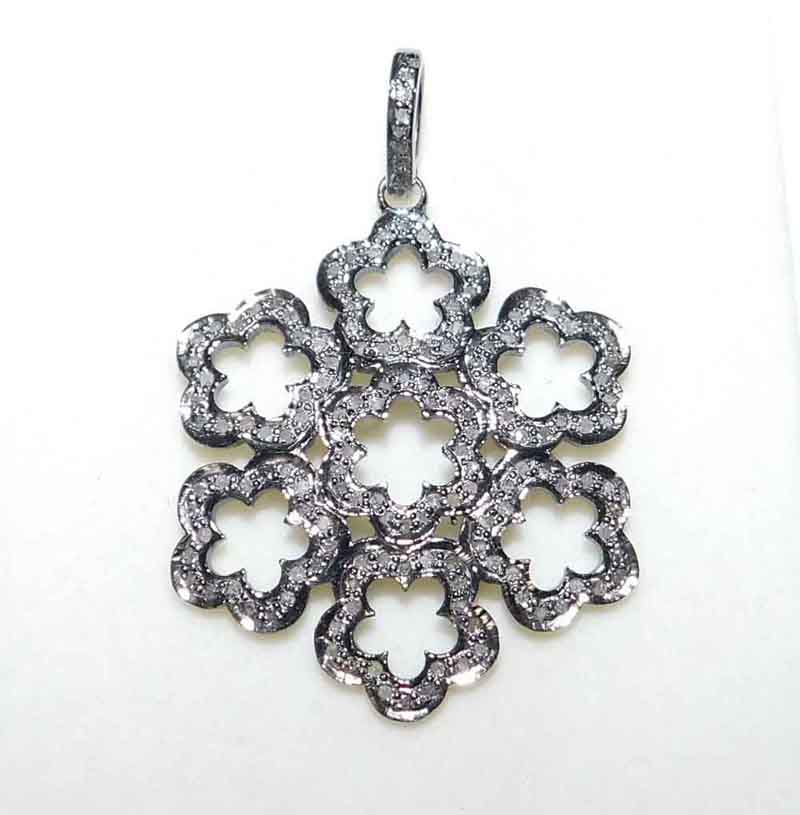 Flower Design Pave Diamond Handmade 925 Silver Fancy Pendent