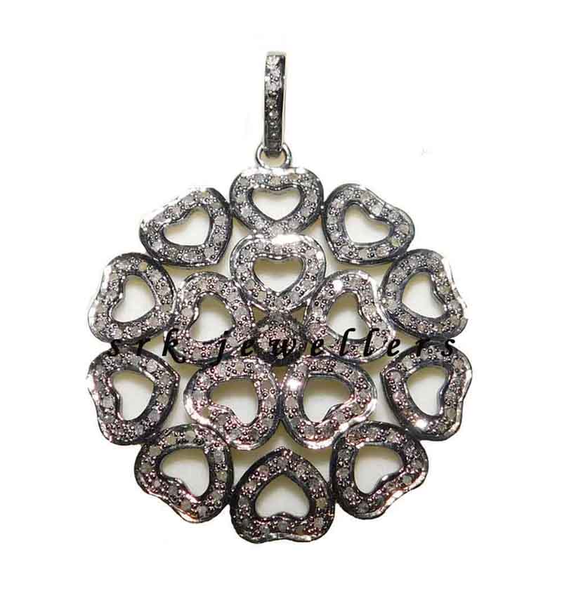 925 Sterling Silver Pave Diamond Antique Finish Designer Flower Pendent