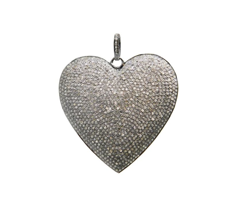 Handmade Designer 925 Sterling Silver Pave Diamond Heart Pendant