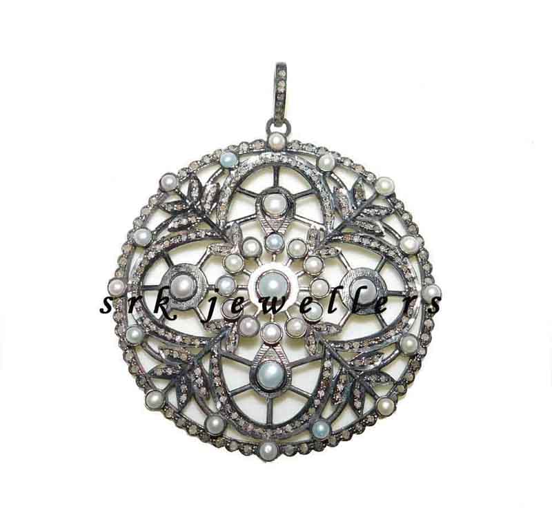 925 Sterling Silver Natural Pave Diamond Handmade Pendant