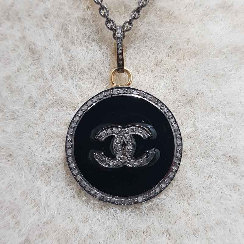 CC Pendent With Shiny Pave Diamond layers And Enamel