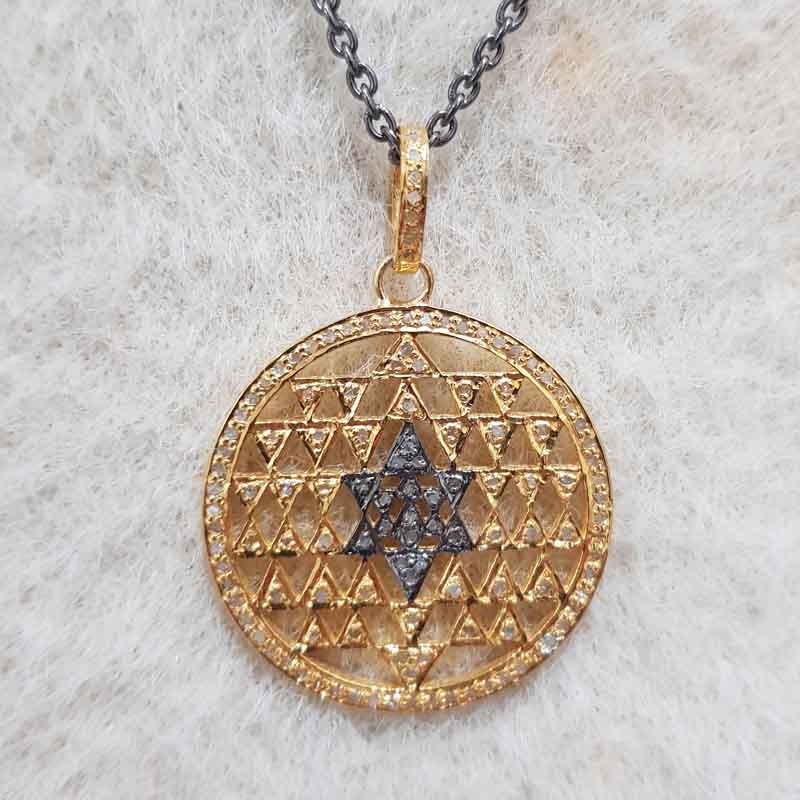 Beautiful Round Star Designer Pave Diamond Two Tone Pendent