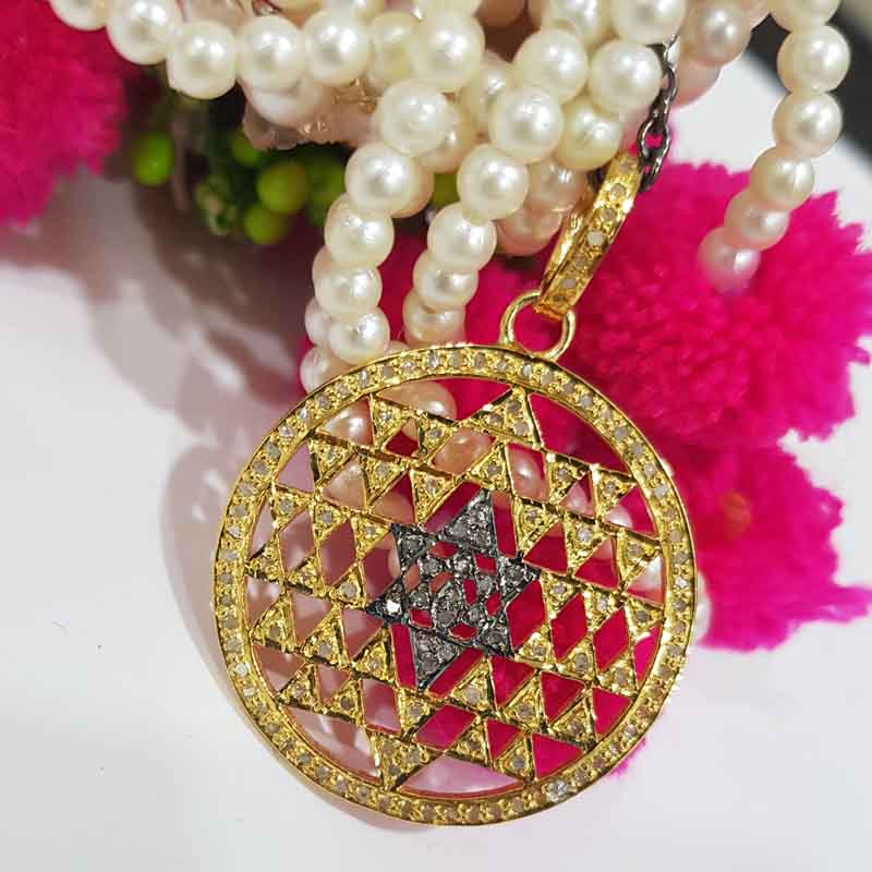 Beautiful Round Star Designer Pave Diamond Two Tone Pendent