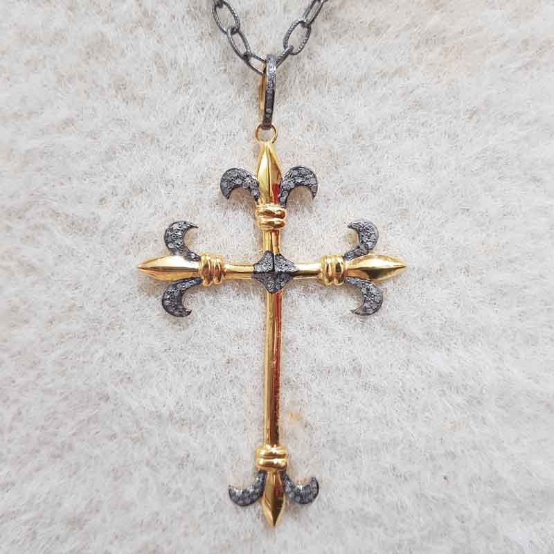 Yellow And Black Glorious Cross Pendent With Pave Layers