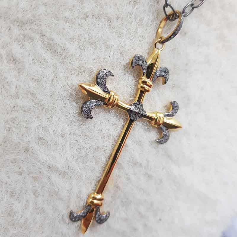 Yellow And Black Glorious Cross Pendent With Pave Layers