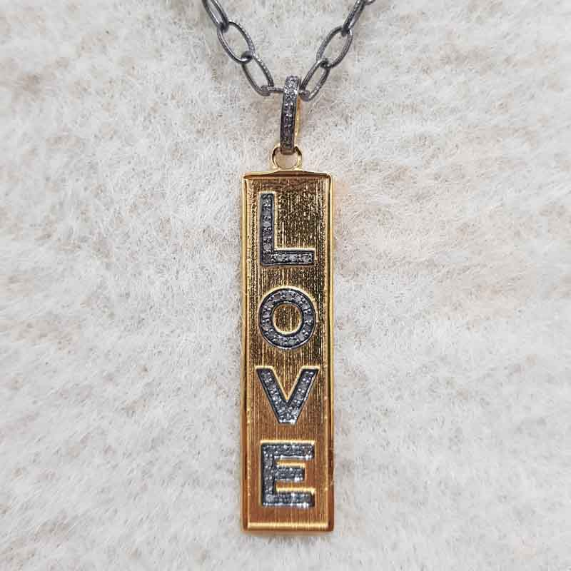 Two Tone Love Tag Pendent With Pave Diamond Layers