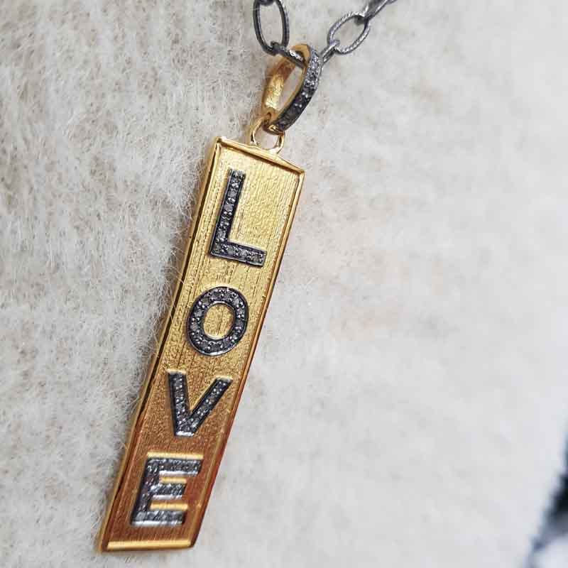 Two Tone Love Tag Pendent With Pave Diamond Layers