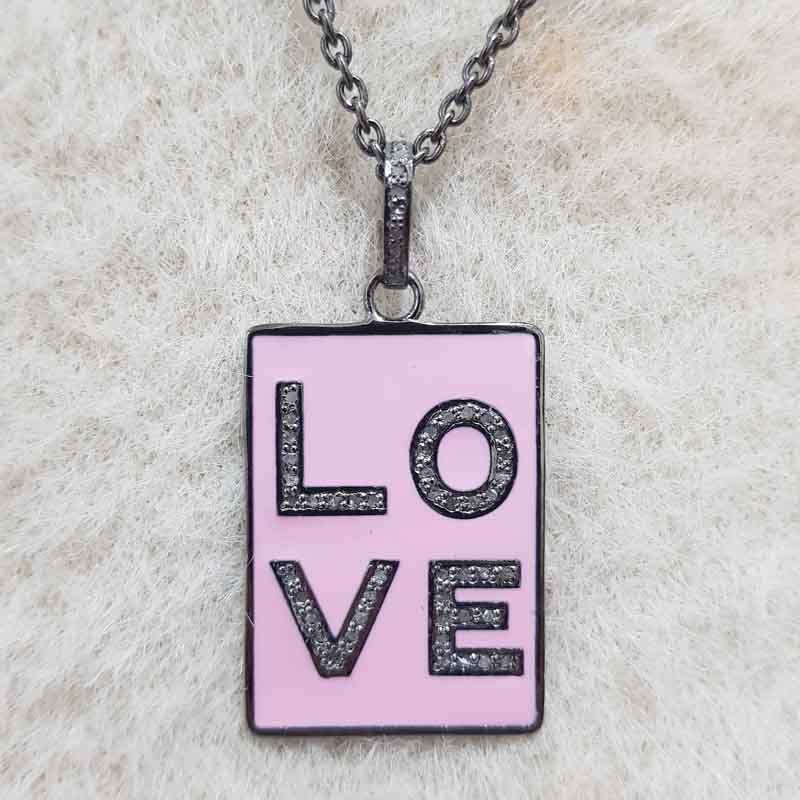 Pink Enamel Love Tag Pendent