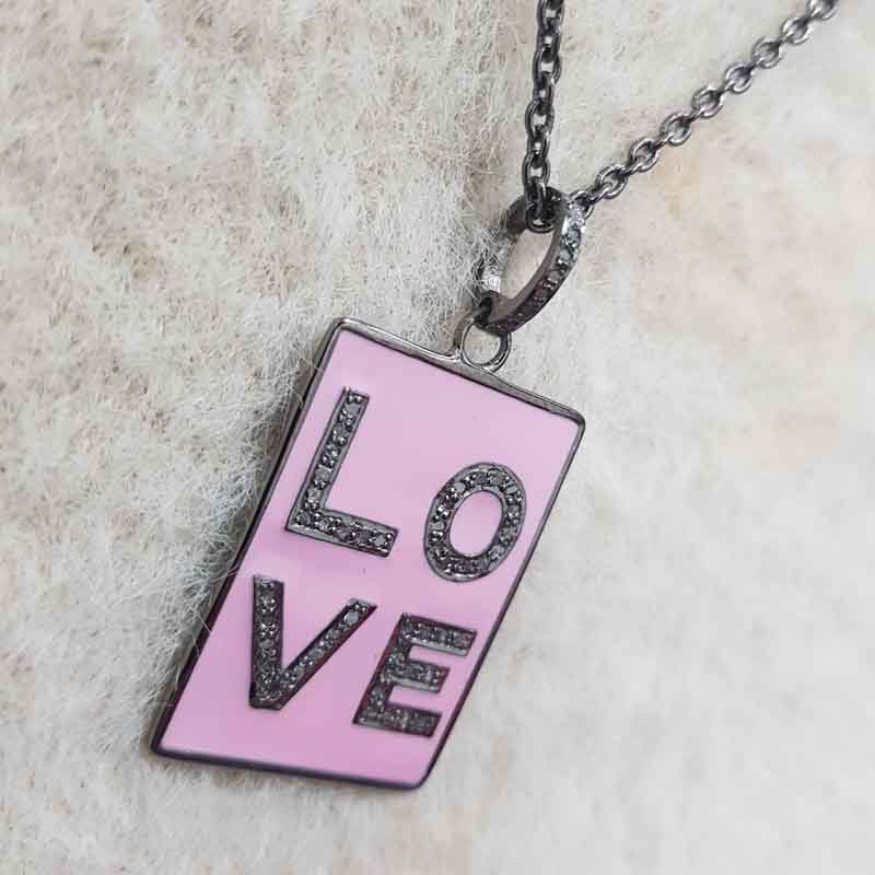 Pink Enamel Love Tag Pendent