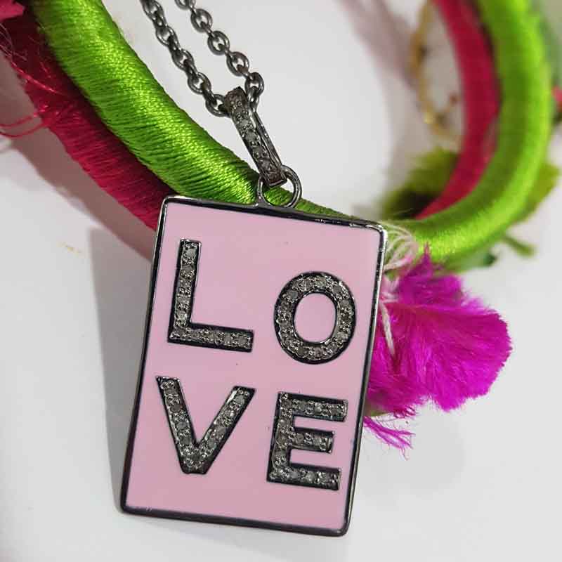 Pink Enamel Love Tag Pendent