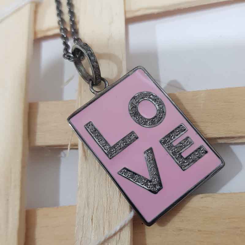 Pink Enamel Love Tag Pendent