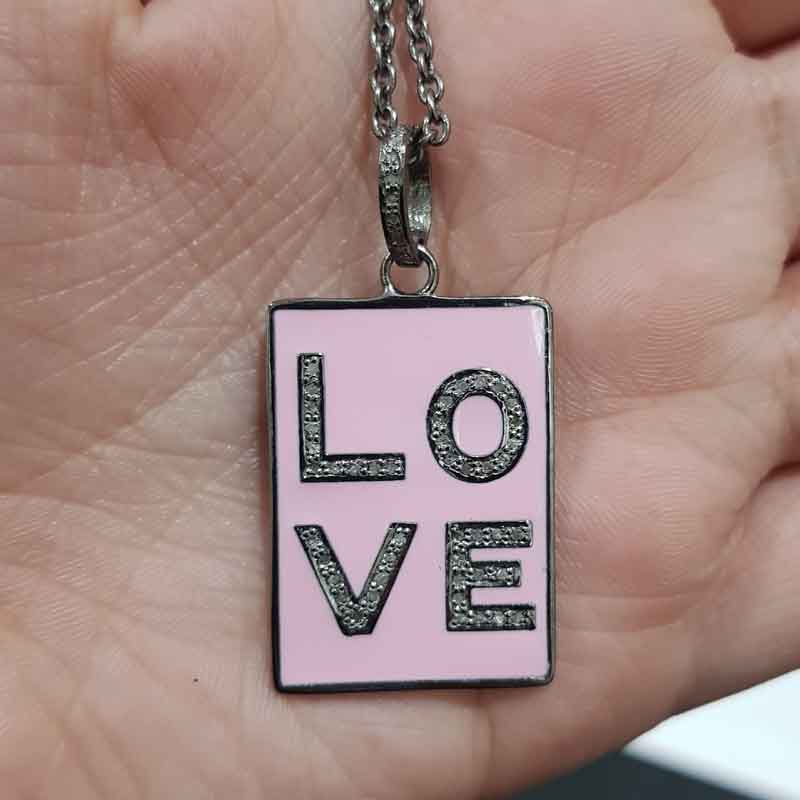 Pink Enamel Love Tag Pendent