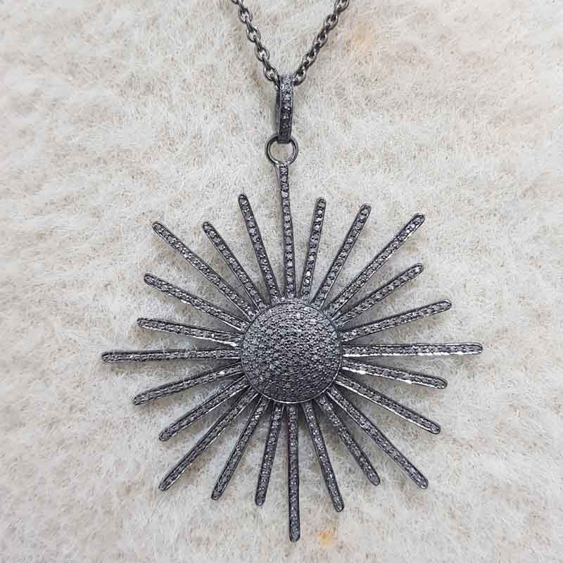 Fully Pave Diamond Handmade Designer Sunburst Pendent