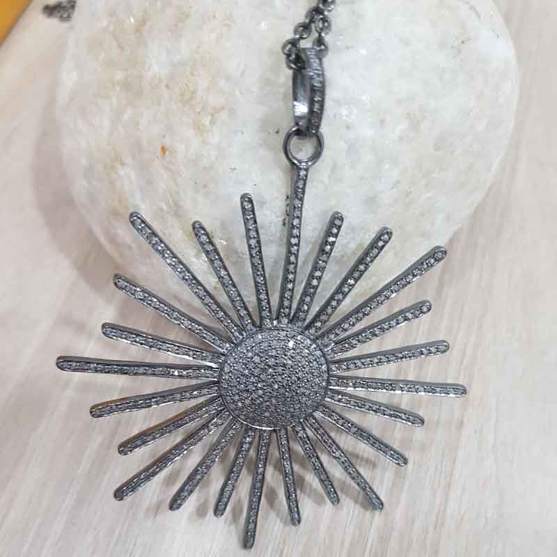 Fully Pave Diamond Handmade Designer Sunburst Pendent