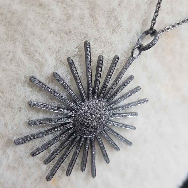 Fully Pave Diamond Handmade Designer Sunburst Pendent