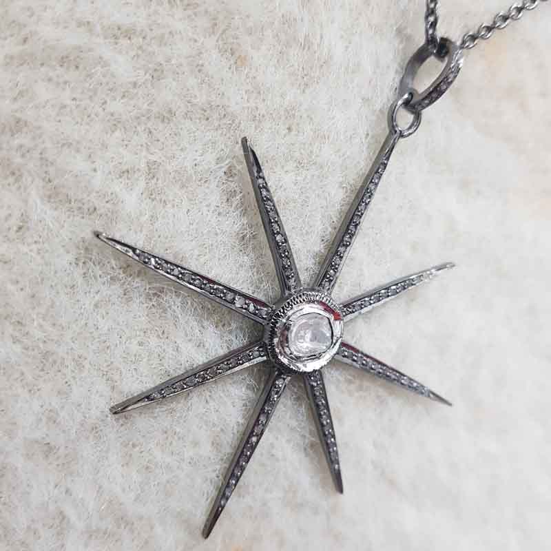 Stunning Starburst Pendent With Pave Diamond And Polki