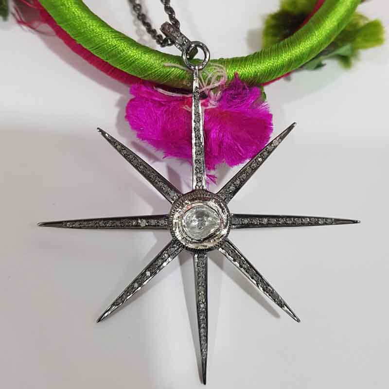 Stunning Starburst Pendent With Pave Diamond And Polki