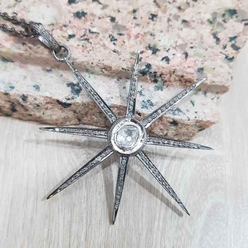 Stunning Starburst Pendent With Pave Diamond And Polki