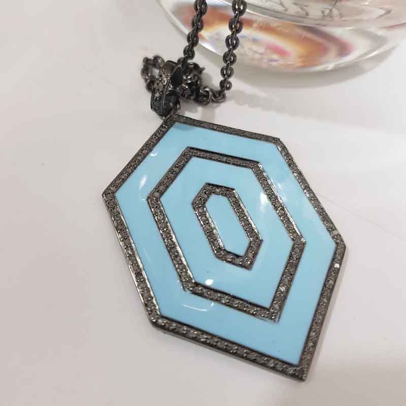 Turquoise Enamel Gorgeous Designer Pendent With Pave Layers