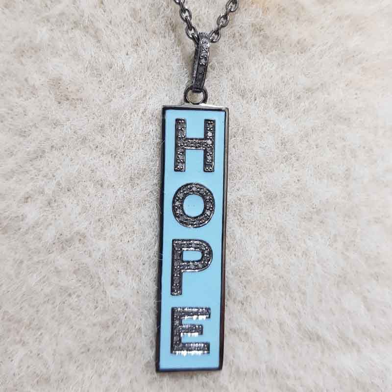 Hope Designer 925 Sterling Silver Pave Diamond Tag Pendent