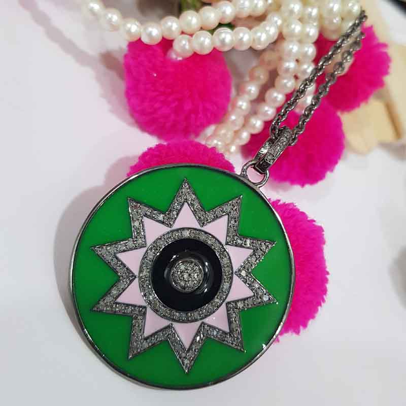 Round Disk Starburst Designer With Enamel And Pave Layers