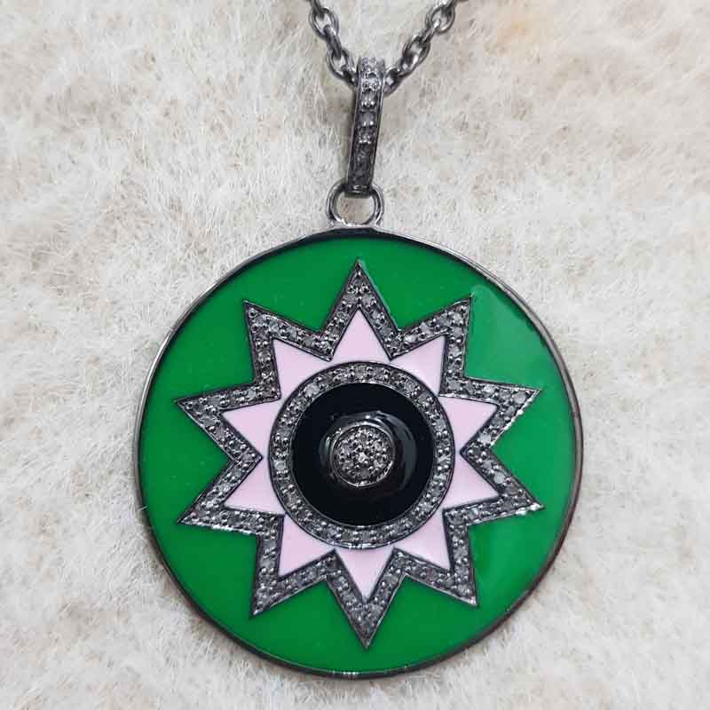 Round Disk Starburst Designer With Enamel And Pave Layers