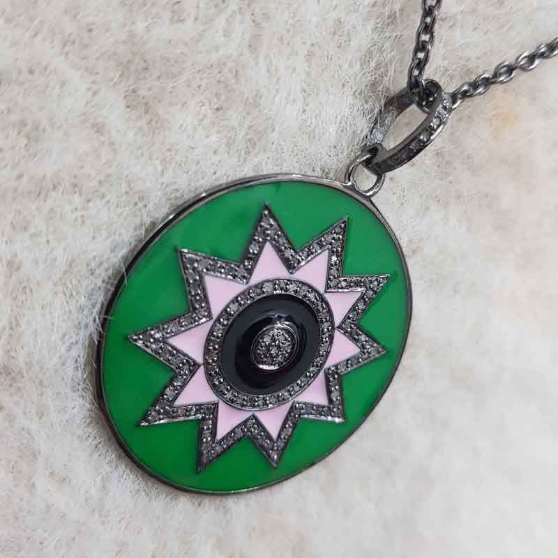 Round Disk Starburst Designer With Enamel And Pave Layers